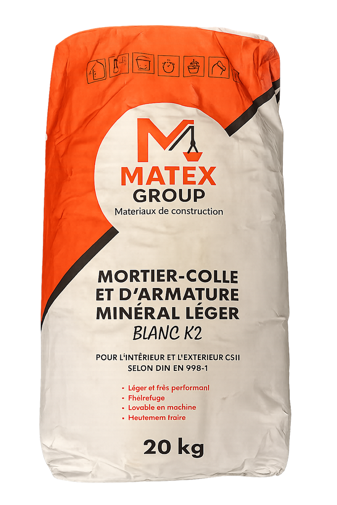 Mortier-colle et d’armature minéral léger blanc K2